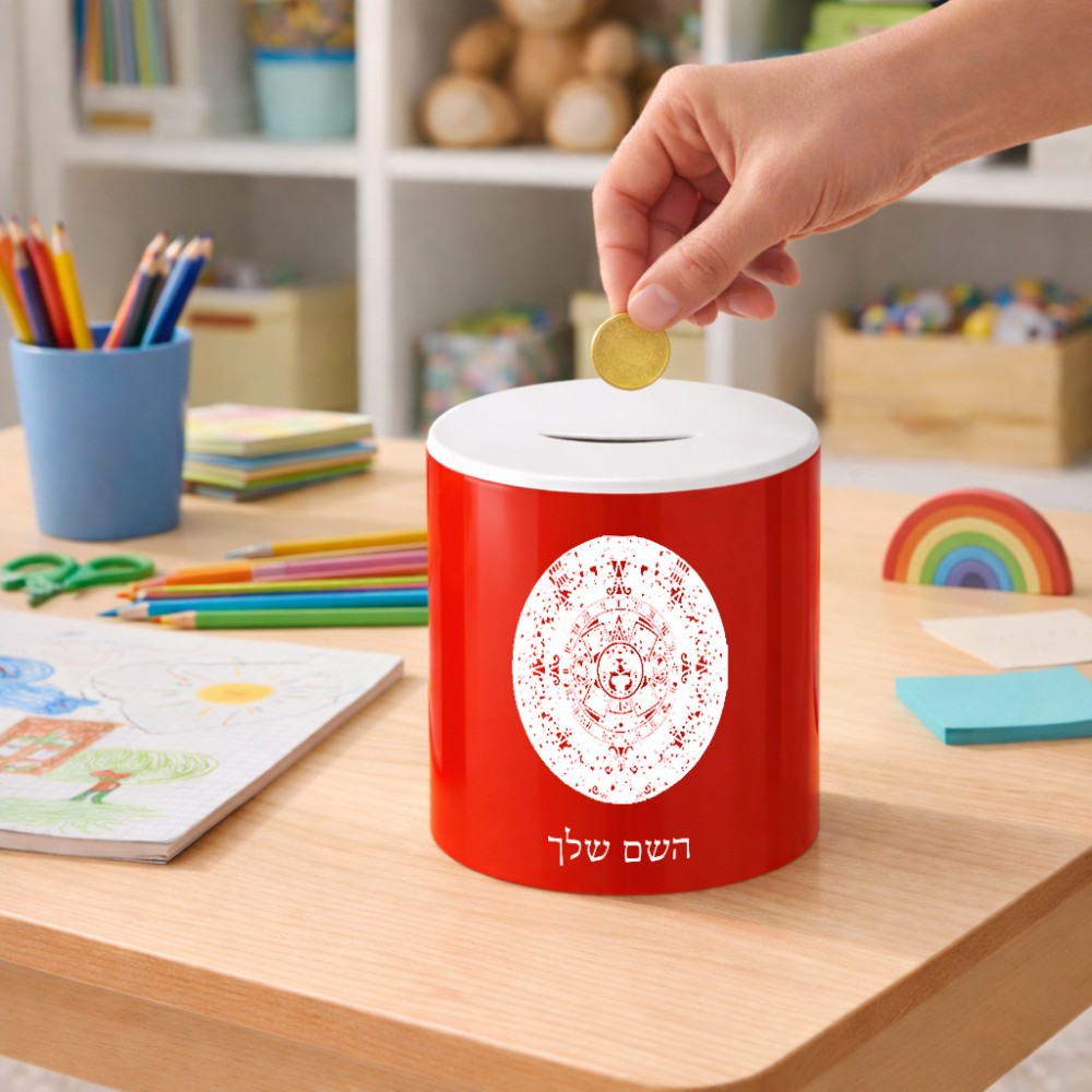 קופת צדקה \ חיסכון קרמית בעיצוב אישי עם השם שלך בעיצוב לוח שנה אצטקי של המאיה גודל הקופה 20 × 25 ס"מ