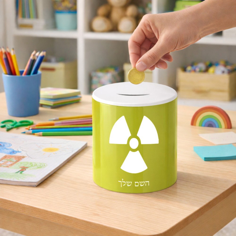 קופת צדקה \ חיסכון קרמית בעיצוב אישי עם השם שלך בעיצוב פצצת אטום גרעינית גודל הקופה 20 × 25 ס"מ