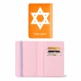 כיסוי דרכון ת.ז ארנק צבע פנימי ורוד בעיצוב אישי עם השם שלך בעיצוב מגן דוד - מגן דוד - ישראל גודל 10 × 14.4 ס"מ