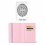 כיסוי דרכון ת.ז ארנק צבע פנימי ורוד בעיצוב אישי עם השם שלך בעיצוב לוח שנה אצטקי של המאיה גודל 10 × 14.4 ס"מ