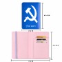 כיסוי דרכון ת.ז ארנק צבע פנימי ורוד בעיצוב אישי עם השם שלך בעיצוב פטיש ומגל גודל 10 × 14.4 ס"מ