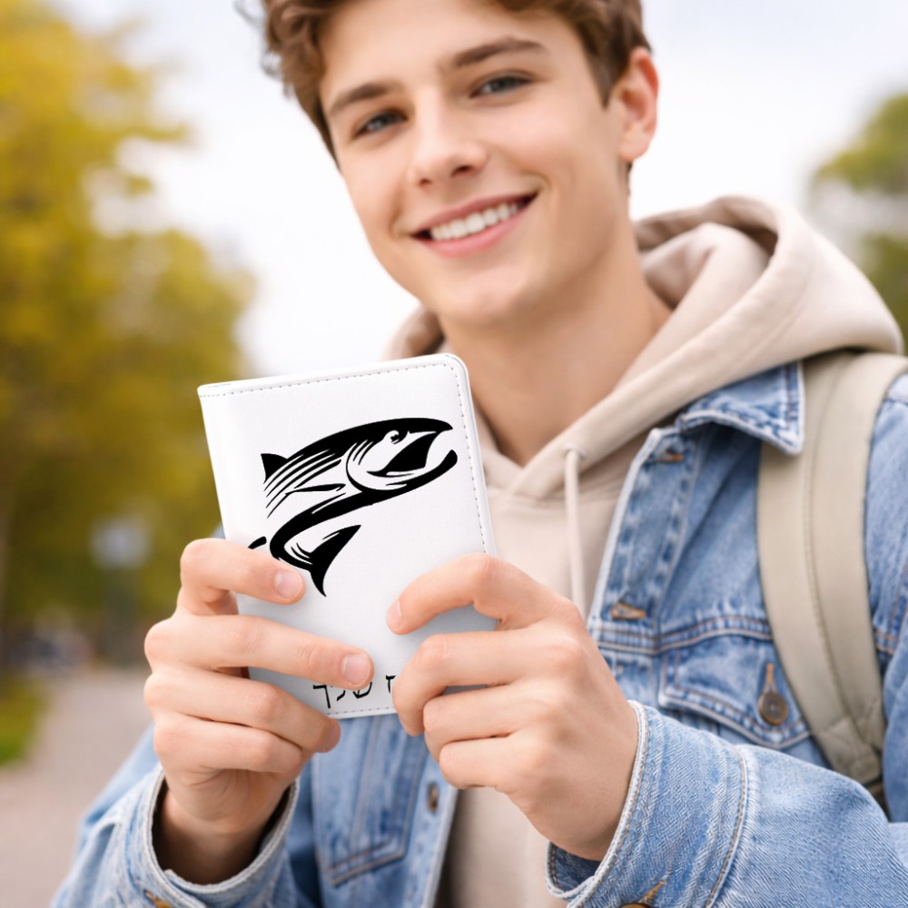 כיסוי דרכון ת.ז ארנק צבע פנימי ורוד בעיצוב אישי עם השם שלך בעיצוב לדוג גודל 10 × 14.4 ס"מ