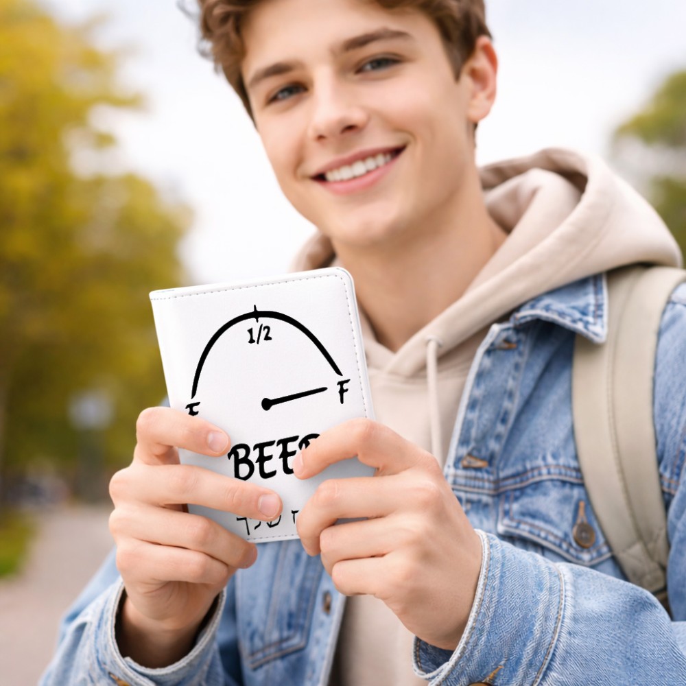 כיסוי דרכון ת.ז ארנק צבע פנימי ורוד בעיצוב אישי עם השם שלך בעיצוב מיכל של בירה גודל 10 × 14.4 ס"מ
