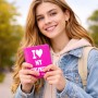 כיסוי דרכון ת.ז ארנק צבע פנימי ורוד בעיצוב אישי עם השם שלך בעיצוב אוהב את החברה שלי גודל 10 × 14.4 ס"מ