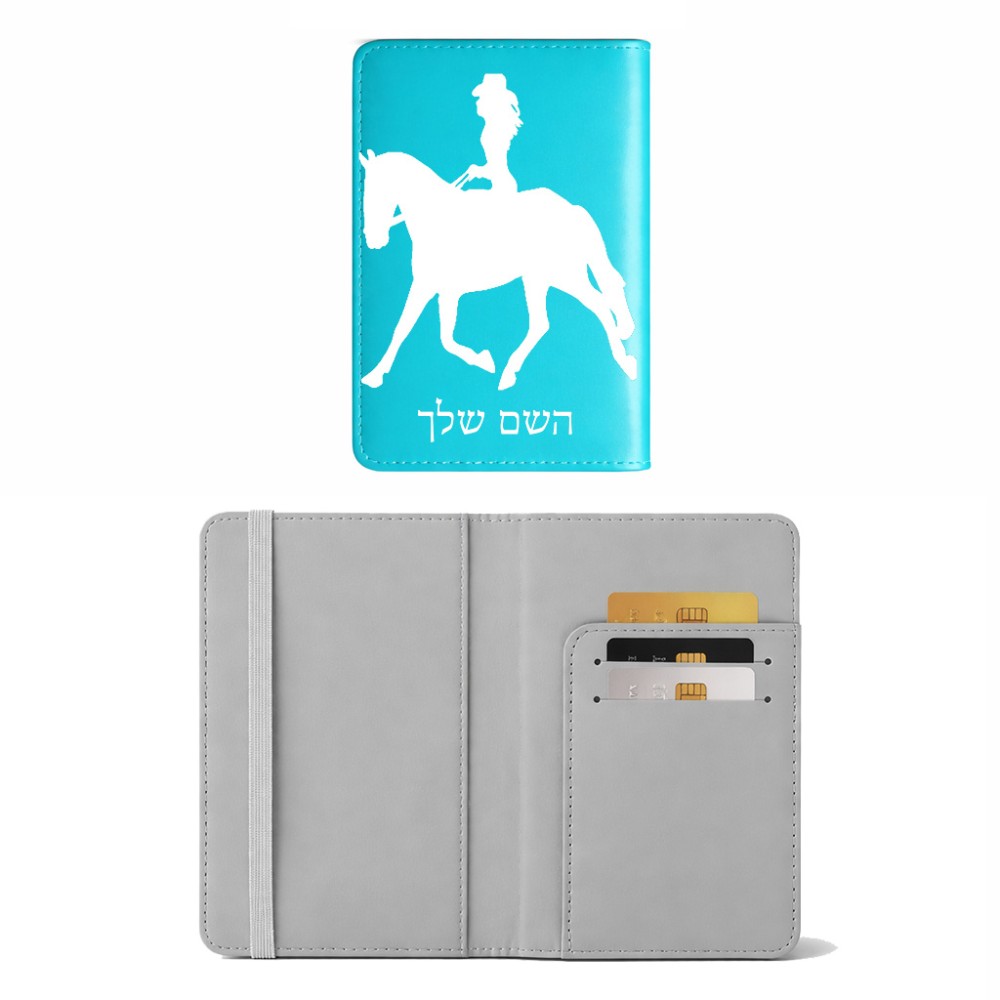 כיסוי דרכון ת.ז ארנק צבע פנימי אפור בעיצוב אישי עם השם שלך בעיצוב קאוגירל - אישה גודל 10 × 14.4 ס"מ