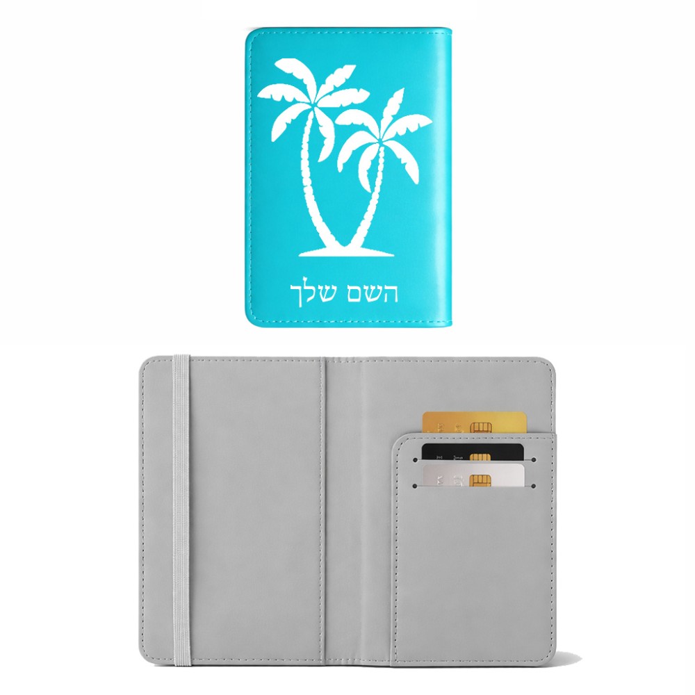כיסוי דרכון ת.ז ארנק צבע פנימי אפור בעיצוב אישי עם השם שלך בעיצוב כפות ידיים גודל 10 × 14.4 ס"מ