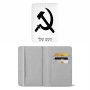 כיסוי דרכון ת.ז ארנק צבע פנימי אפור בעיצוב אישי עם השם שלך בעיצוב פטיש ומגל גודל 10 × 14.4 ס"מ