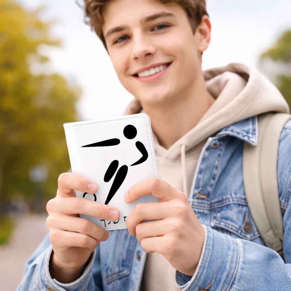 כיסוי דרכון ת.ז ארנק צבע פנימי אפור בעיצוב אישי עם השם שלך בעיצוב כדורגל אולימפי גודל 10 × 14.4 ס"מ
