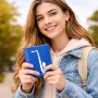 כיסוי דרכון ת.ז ארנק צבע פנימי אפור בעיצוב אישי עם השם שלך בעיצוב סקסופון גודל 10 × 14.4 ס"מ