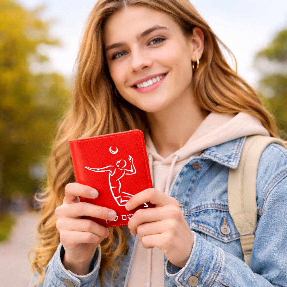 כיסוי דרכון ת.ז ארנק צבע פנימי אפור בעיצוב אישי עם השם שלך בעיצוב שחקן כדורעף גודל 10 × 14.4 ס"מ