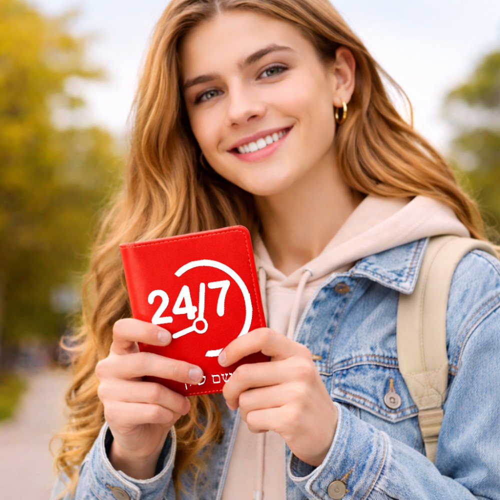כיסוי דרכון ת.ז ארנק צבע פנימי אפור בעיצוב אישי עם השם שלך בעיצוב 24 ביולי גודל 10 × 14.4 ס"מ