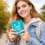 כיסוי דרכון ת.ז ארנק צבע פנימי אפור בעיצוב אישי עם השם שלך בעיצוב יד סלע גודל 10 × 14.4 ס"מ
