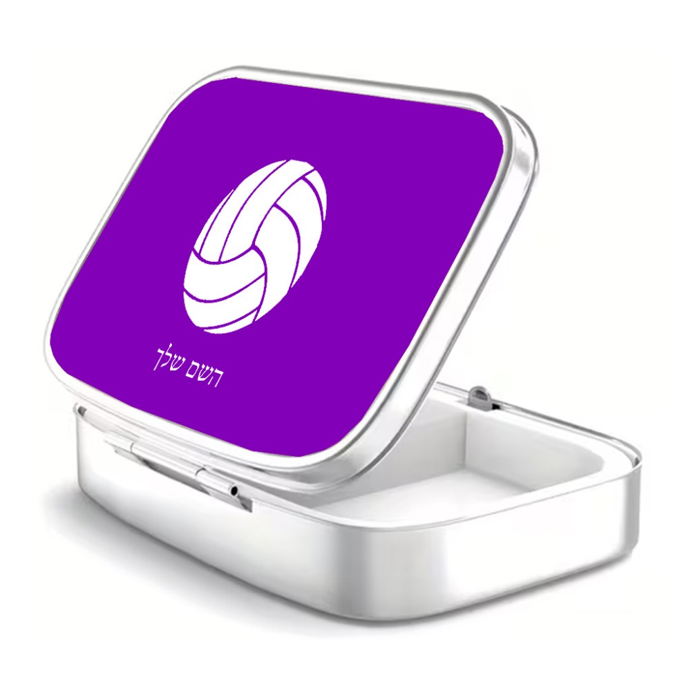 קופסאת כדורים בעיצוב אישי עם השם שלך בעיצוב כדור כדורעף גודל 5.6 × 4 ס"מ