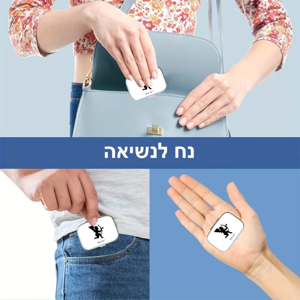 קופסאת כדורים בעיצוב אישי עם השם שלך בעיצוב קופידון גודל 5.6 × 4 ס"מ