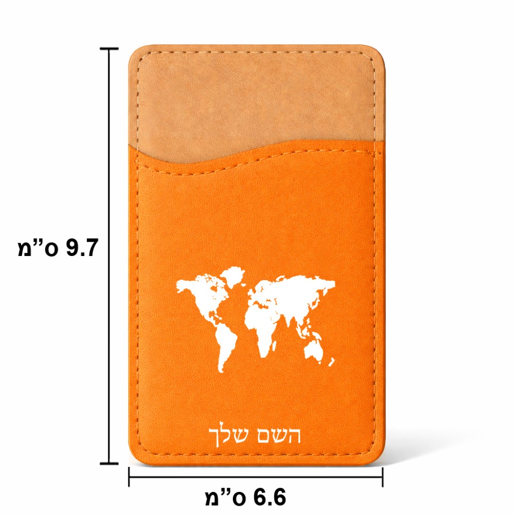 ארנק כרטיסי אשראי לטלפון בעיצוב אישי עם השם שלך בעיצוב מפת העולם גודל 6.6 × 9.7 ס"מ