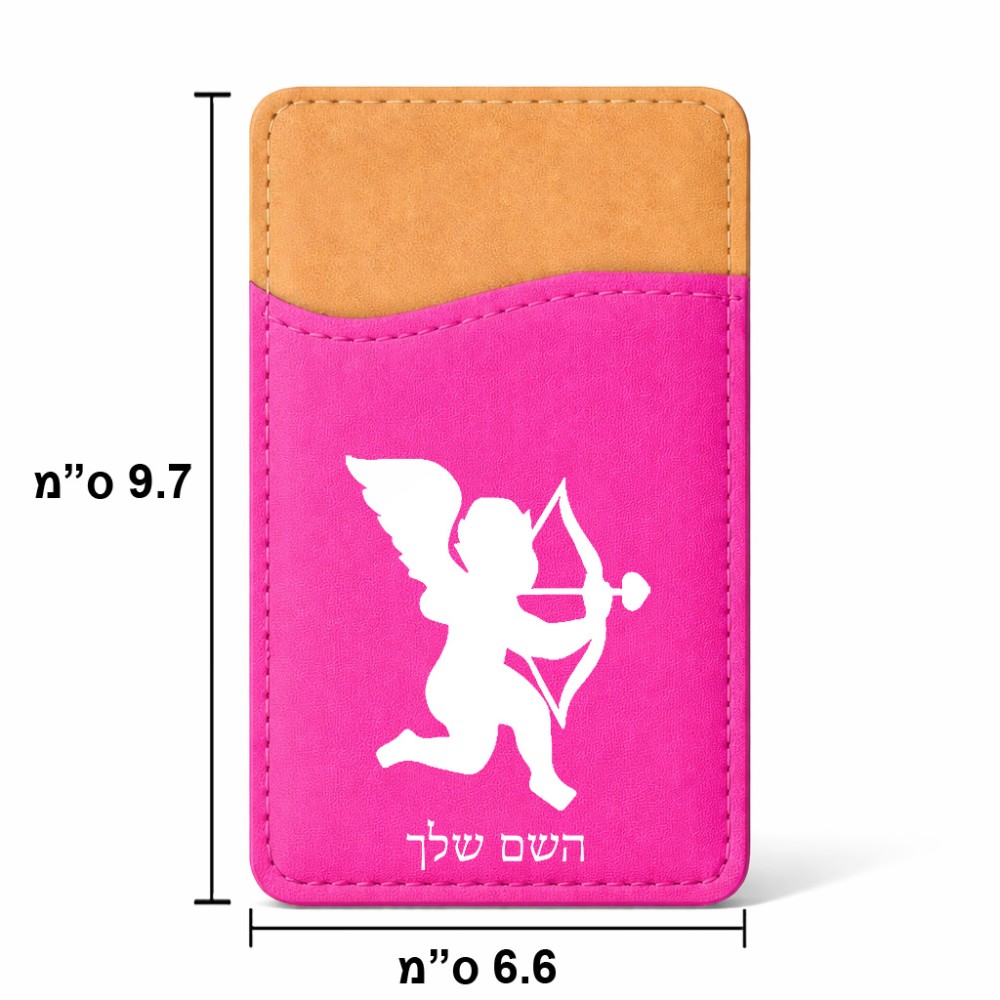 ארנק כרטיסי אשראי לטלפון בעיצוב אישי עם השם שלך בעיצוב קופידון גודל 6.6 × 9.7 ס"מ