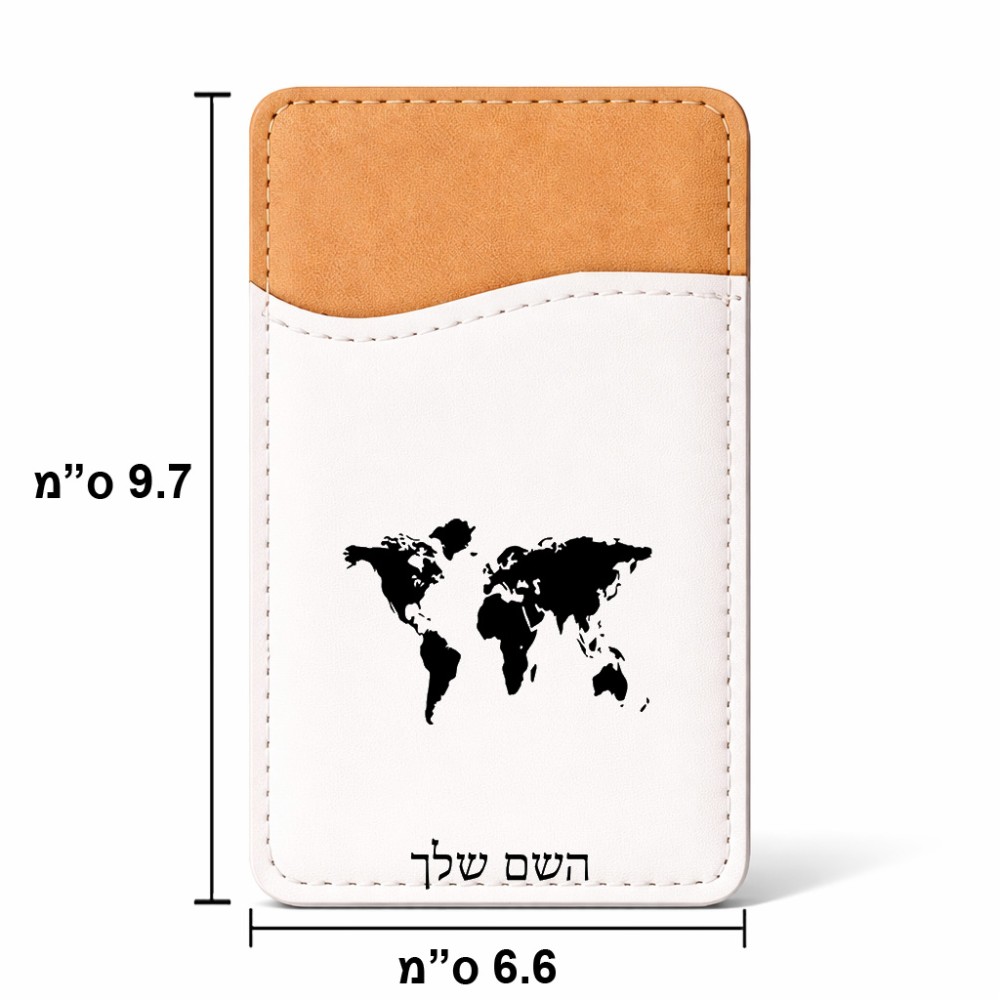ארנק כרטיסי אשראי לטלפון בעיצוב אישי עם השם שלך בעיצוב מפת העולם גודל 6.6 × 9.7 ס"מ