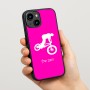 כיסוי בעיצוב אישי עם השם שלך לדגם - Apple iPhone 15 בעיצוב רוכב אופניים