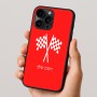 כיסוי בעיצוב אישי עם השם שלך לדגם - Apple iPhone 16 Pro בעיצוב דגל המירוץ