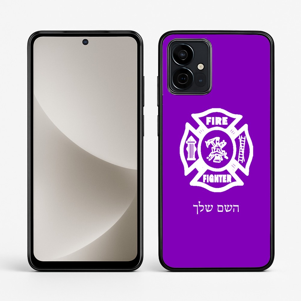 כיסוי בעיצוב אישי עם השם שלך לדגם - Motorola G96 בעיצוב כבאי - תגית