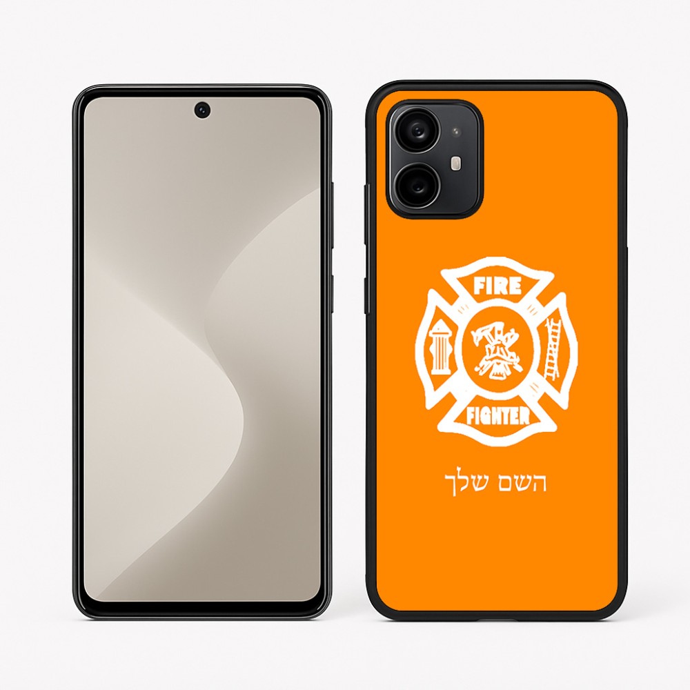 כיסוי בעיצוב אישי עם השם שלך לדגם - Motorola Moto G64 בעיצוב כבאי - תגית