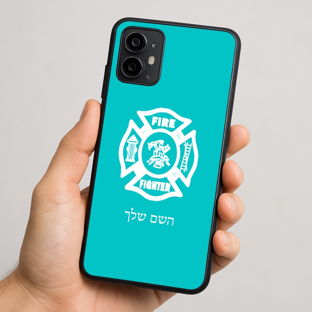 כיסוי בעיצוב אישי עם השם שלך לדגם - Motorola Moto G64 בעיצוב כבאי - תגית