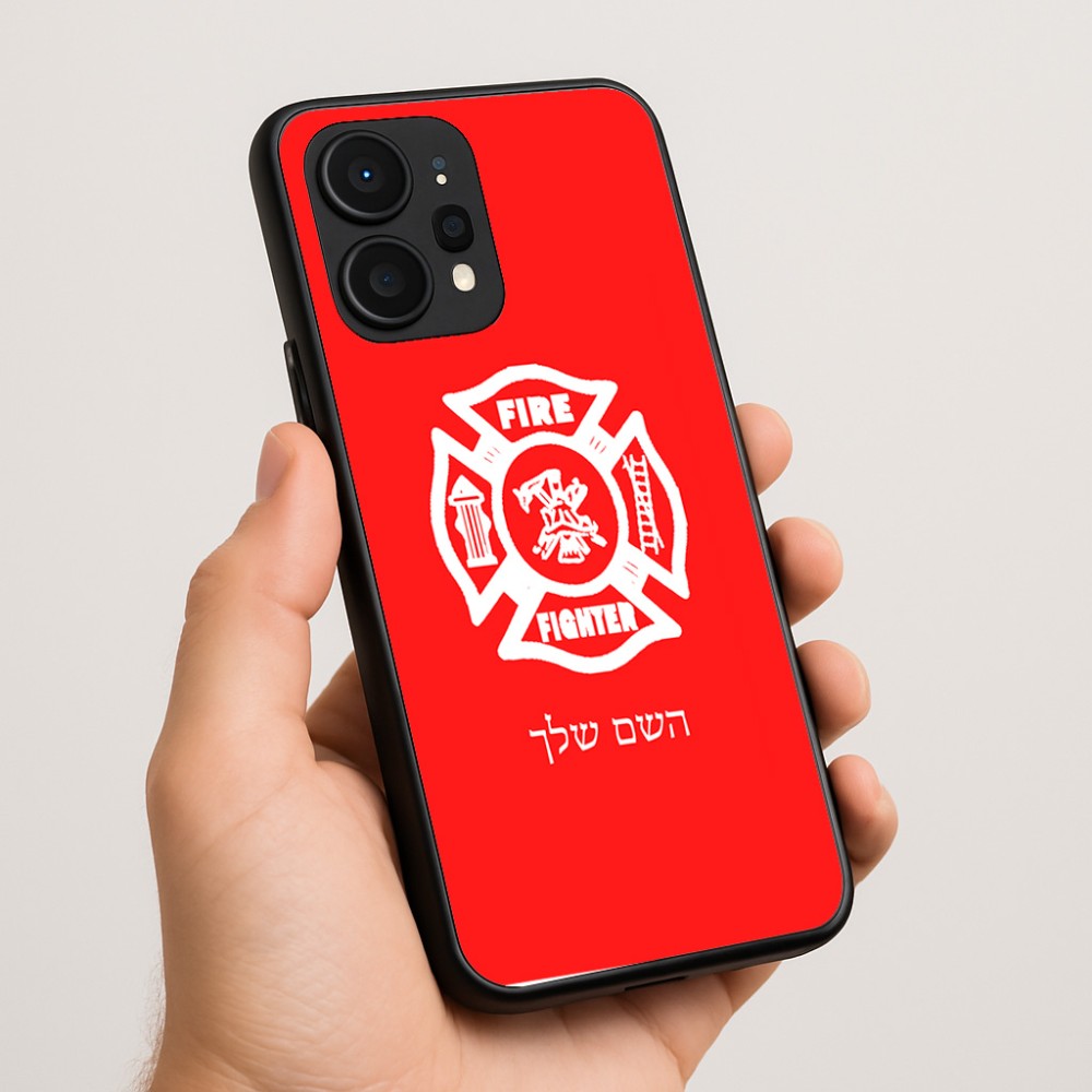 כיסוי בעיצוב אישי עם השם שלך לדגם - Realme P4 Power 5G בעיצוב כבאי - תגית