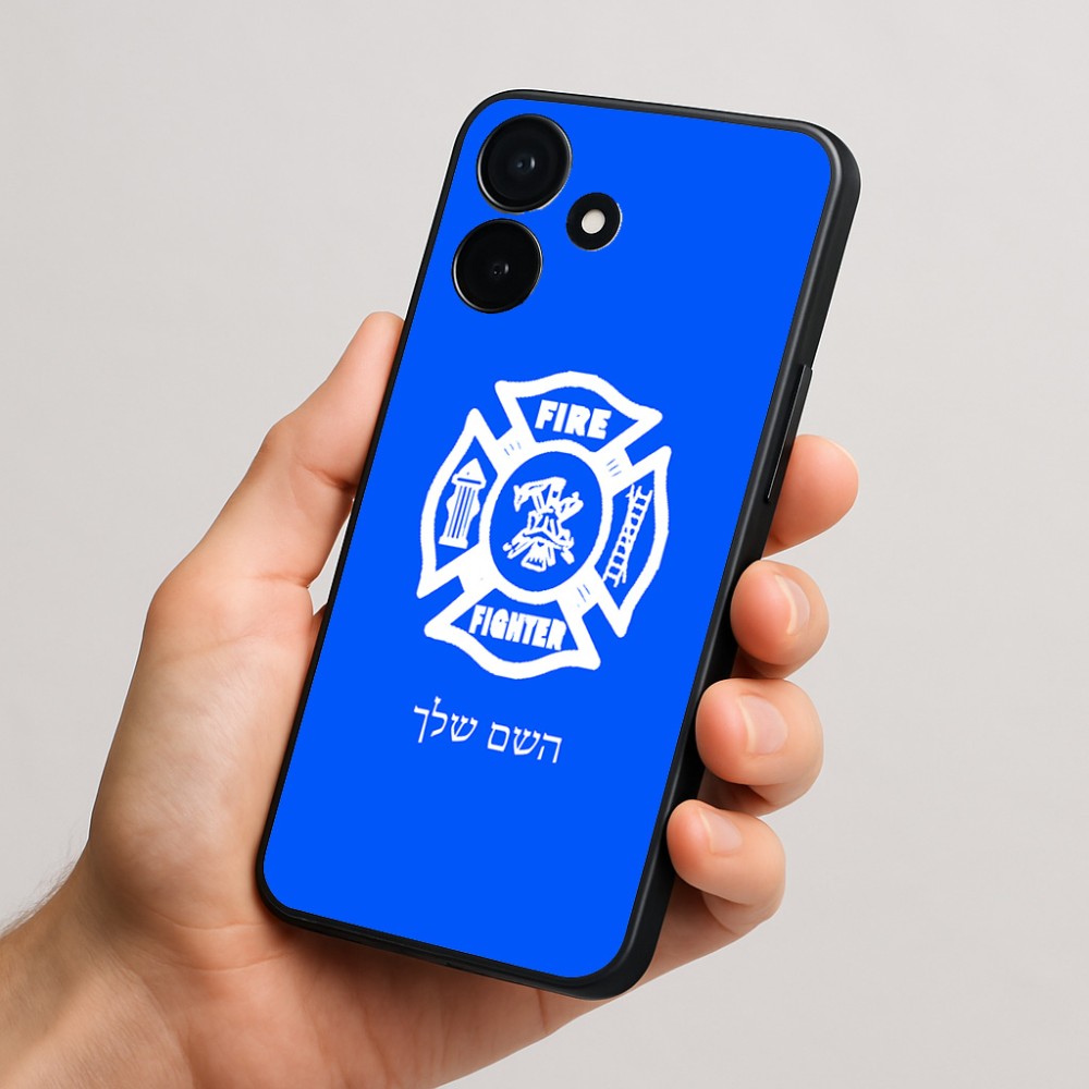כיסוי בעיצוב אישי עם השם שלך לדגם - Realme P4x 5G בעיצוב כבאי - תגית