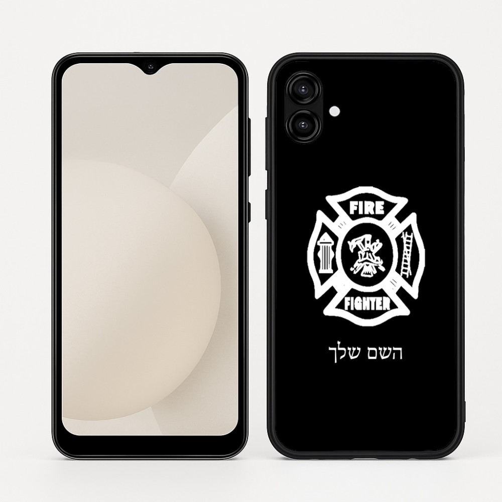כיסוי בעיצוב אישי עם השם שלך לדגם - Samsung Galaxy A04 בעיצוב כבאי - תגית