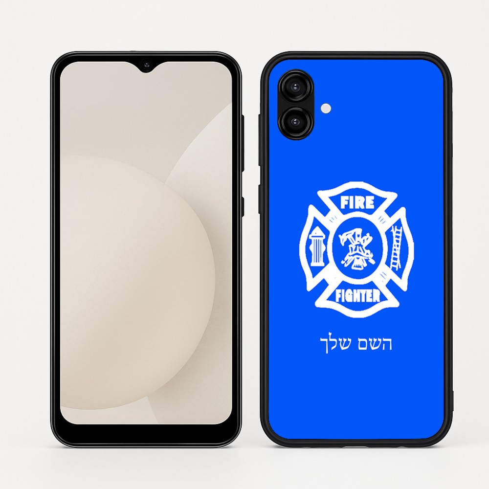 כיסוי בעיצוב אישי עם השם שלך לדגם - Samsung Galaxy A04 בעיצוב כבאי - תגית