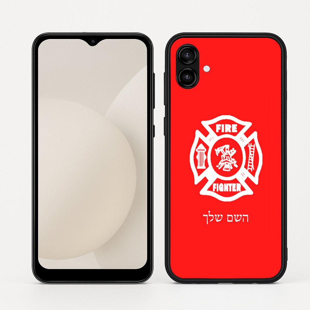 כיסוי בעיצוב אישי עם השם שלך לדגם - Samsung Galaxy A04 בעיצוב כבאי - תגית