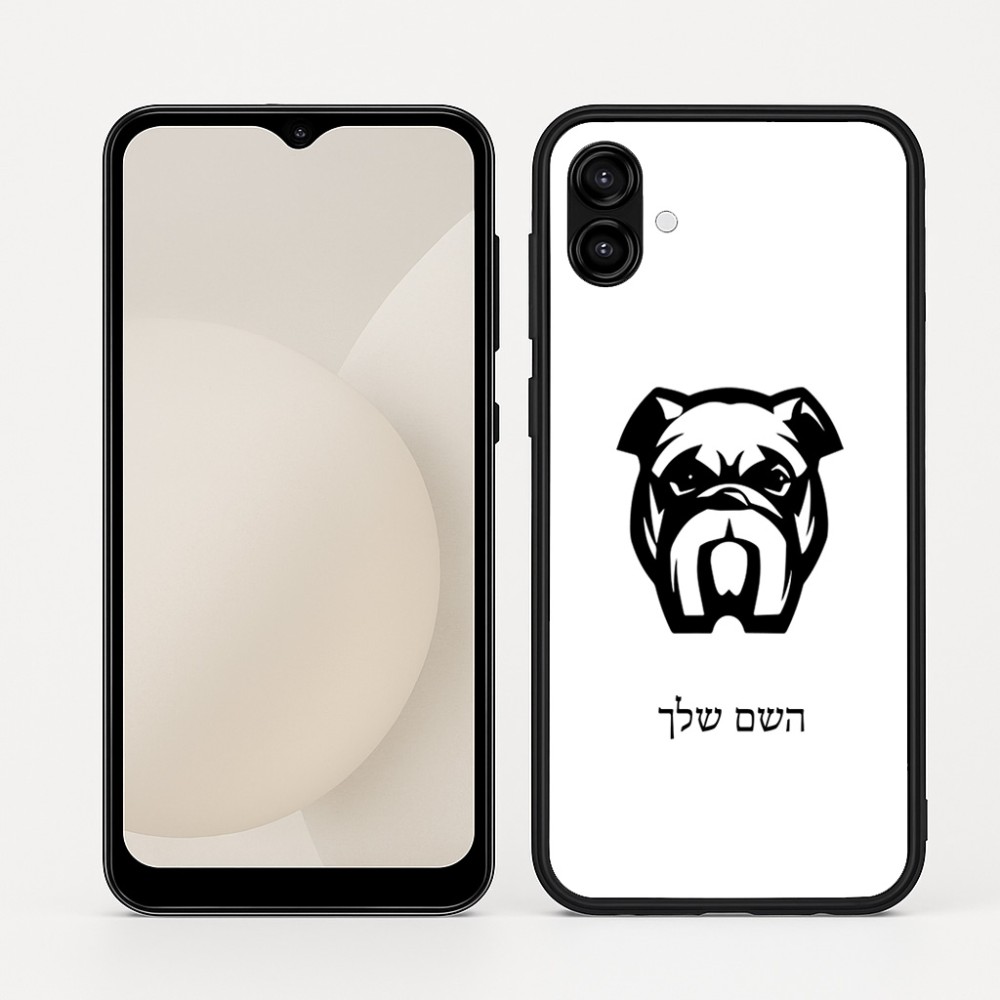 כיסוי בעיצוב אישי עם השם שלך לדגם - Samsung Galaxy A04 בעיצוב פרצוף בולדוג