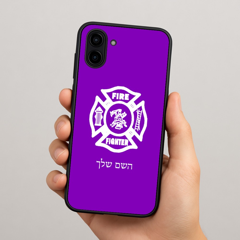 כיסוי בעיצוב אישי עם השם שלך לדגם - Samsung Galaxy A04 בעיצוב כבאי - תגית