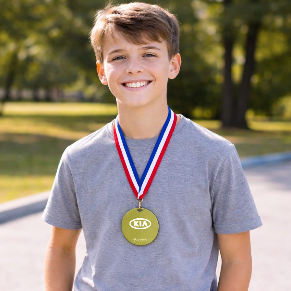 מדליה מעץ בעיצוב אישי עם השם שלך בעיצוב קיה גודל 6.5 × 6.5 ס"מ