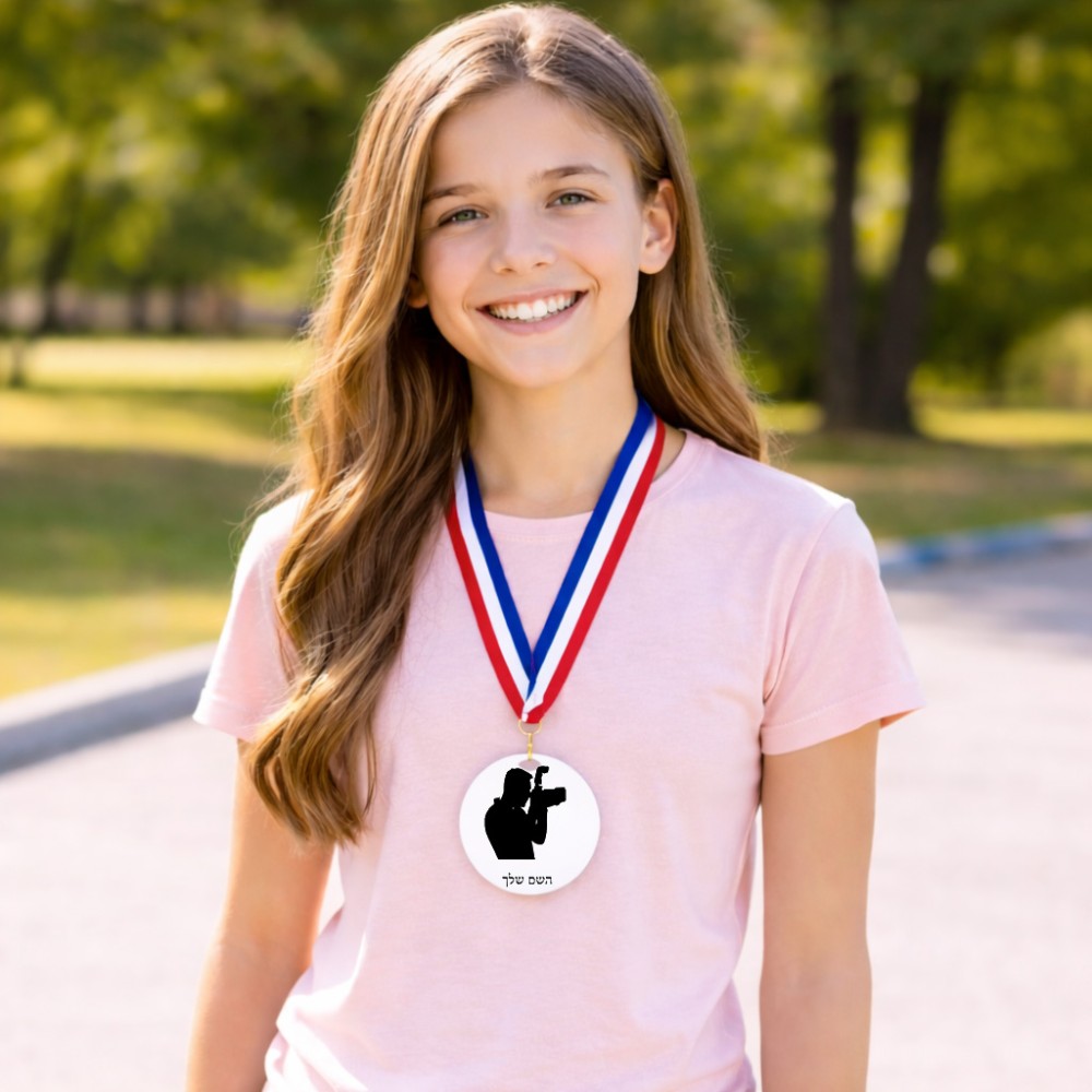 מדליה מעץ בעיצוב אישי עם השם שלך בעיצוב צלם - גברים גודל 6.5 × 6.5 ס"מ